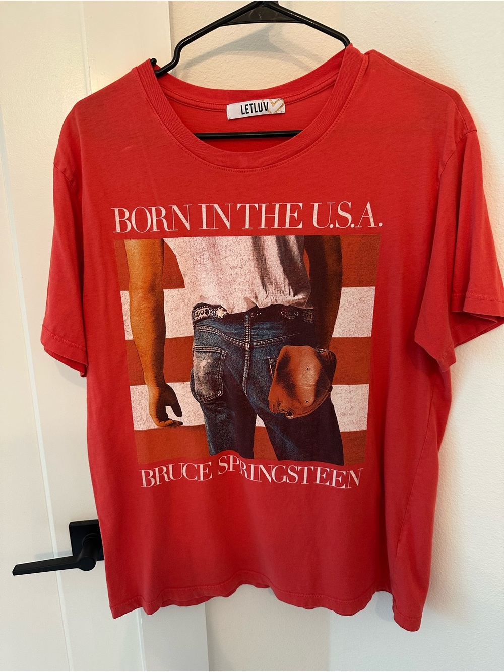 Womens Red Short-Sleeve Graphic Tee - 'Born in the U.S.A.'
